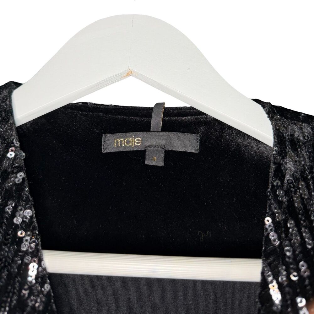 Maje NWOT Rivy Sequin Mini Dress Silver Black Velvet Wrap Long Sleeve Size 4 - Picture 7 of 12